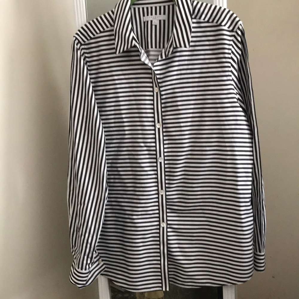 Foxcroft Non Iron Button Down Shirt Black White 14